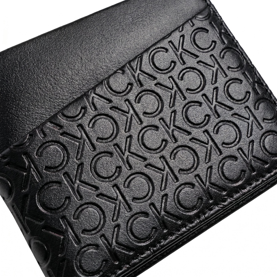 Calvin Klein Men's Wallet - Smooth Leather Bifold Silver Plate Wallet
