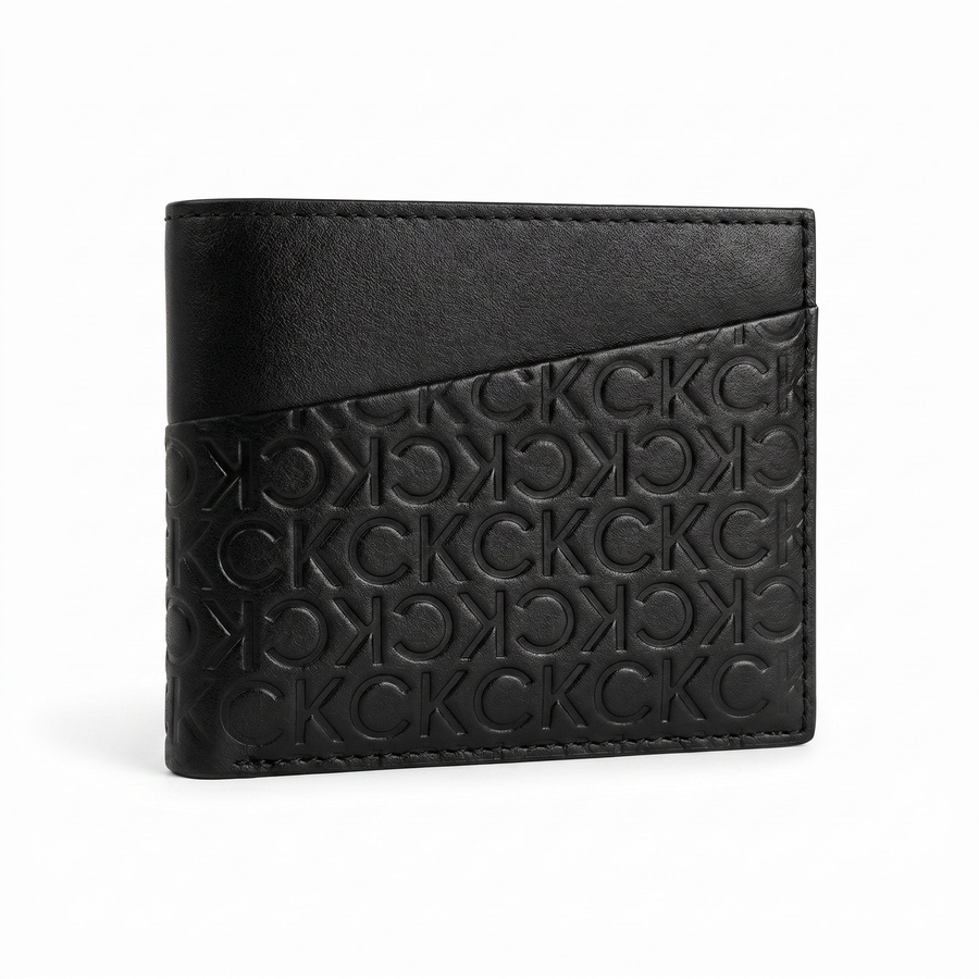 Calvin Klein Men's Wallet - Smooth Leather Bifold Silver Plate Wallet