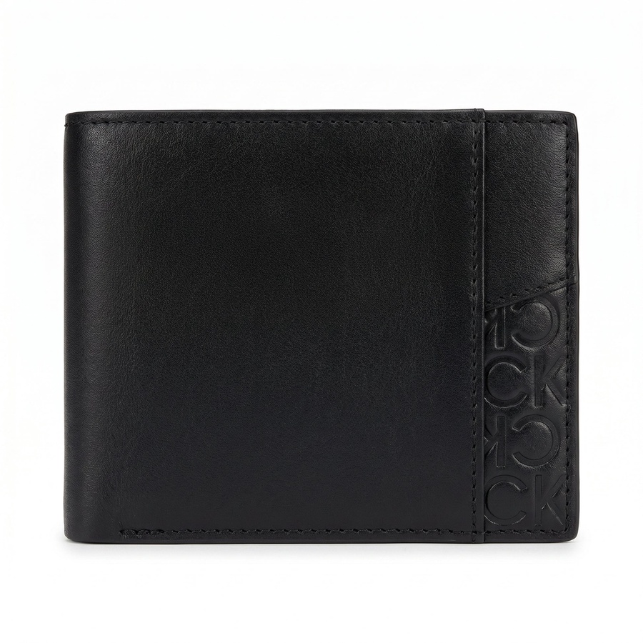 Calvin Klein Men's Wallet - Smooth Leather Bifold Silver Plate Wallet