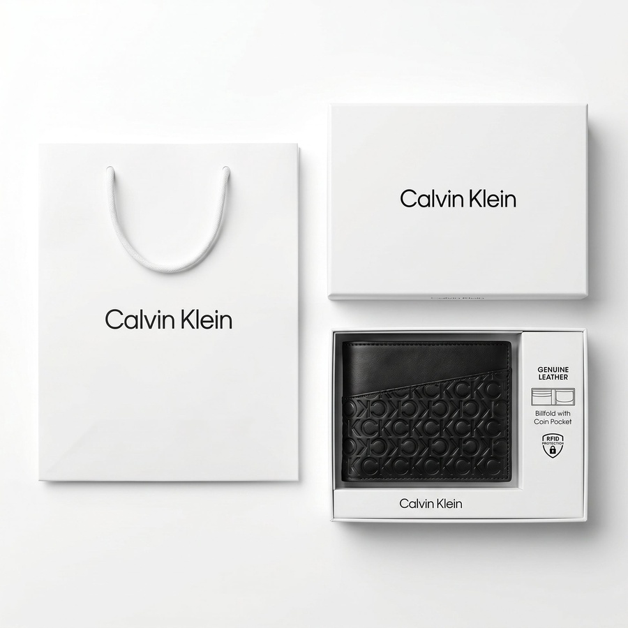 Calvin Klein Men's Wallet - Smooth Leather Bifold Silver Plate Wallet