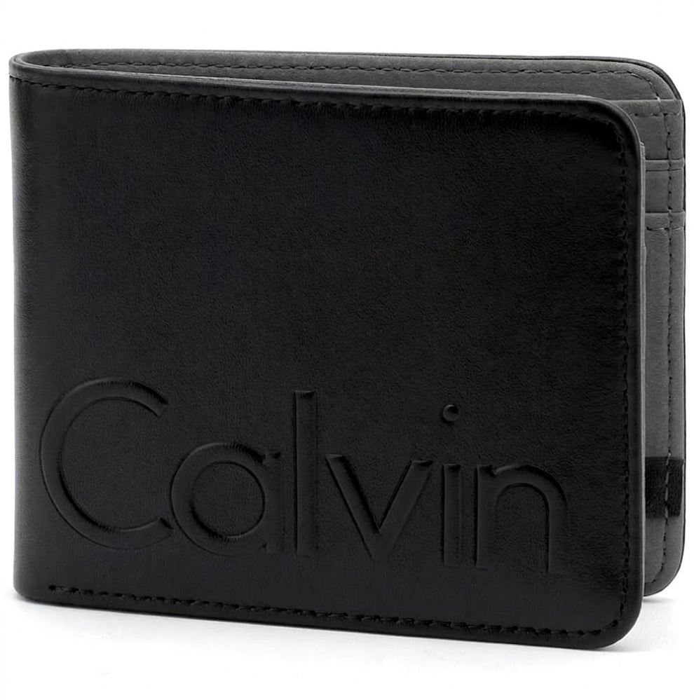 Calvin Klein Men's Wallet - Smooth Leather Bifold Wallet Black Grey