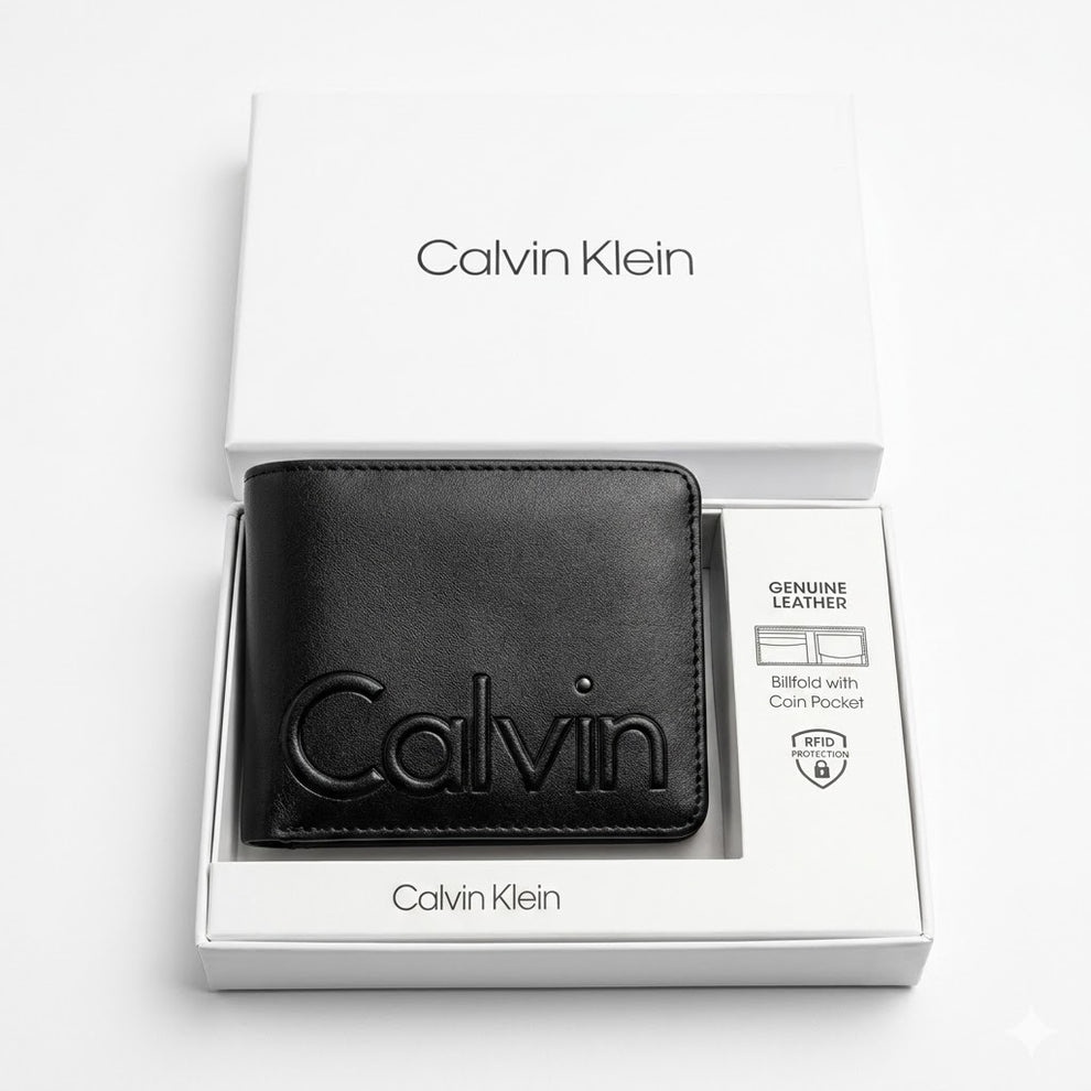 Calvin Klein Men's Wallet - Smooth Leather Bifold Wallet Black Grey