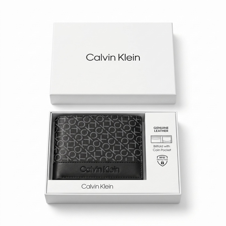 Calvin Klein Men's Wallet - Smooth Leather Trifold Metal Bar Wallet