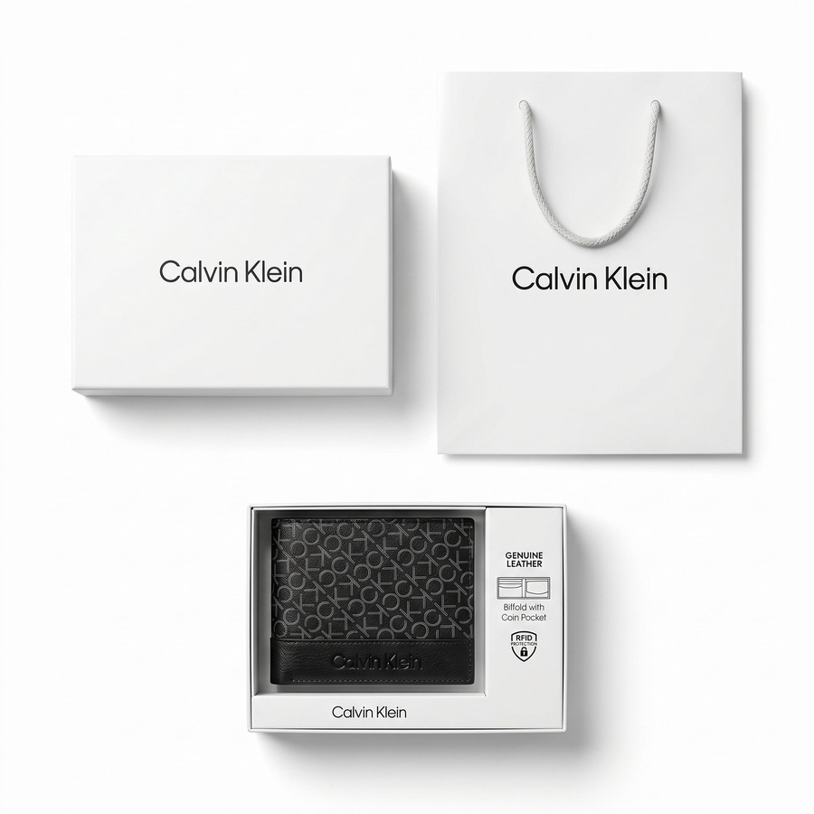 Calvin Klein Men's Wallet - Smooth Leather Trifold Metal Bar Wallet