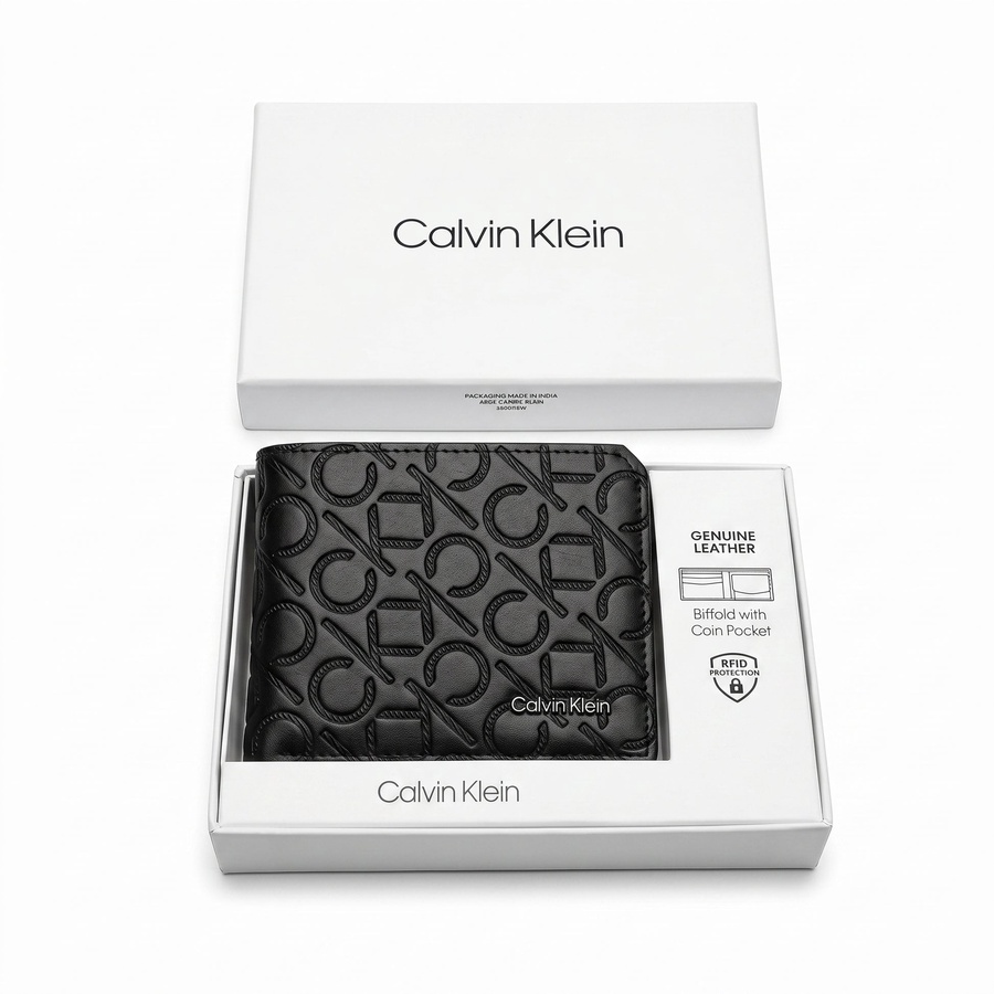Calvin Klein Men's Wallet - Smooth Leather Wallet With Card Case Set Black