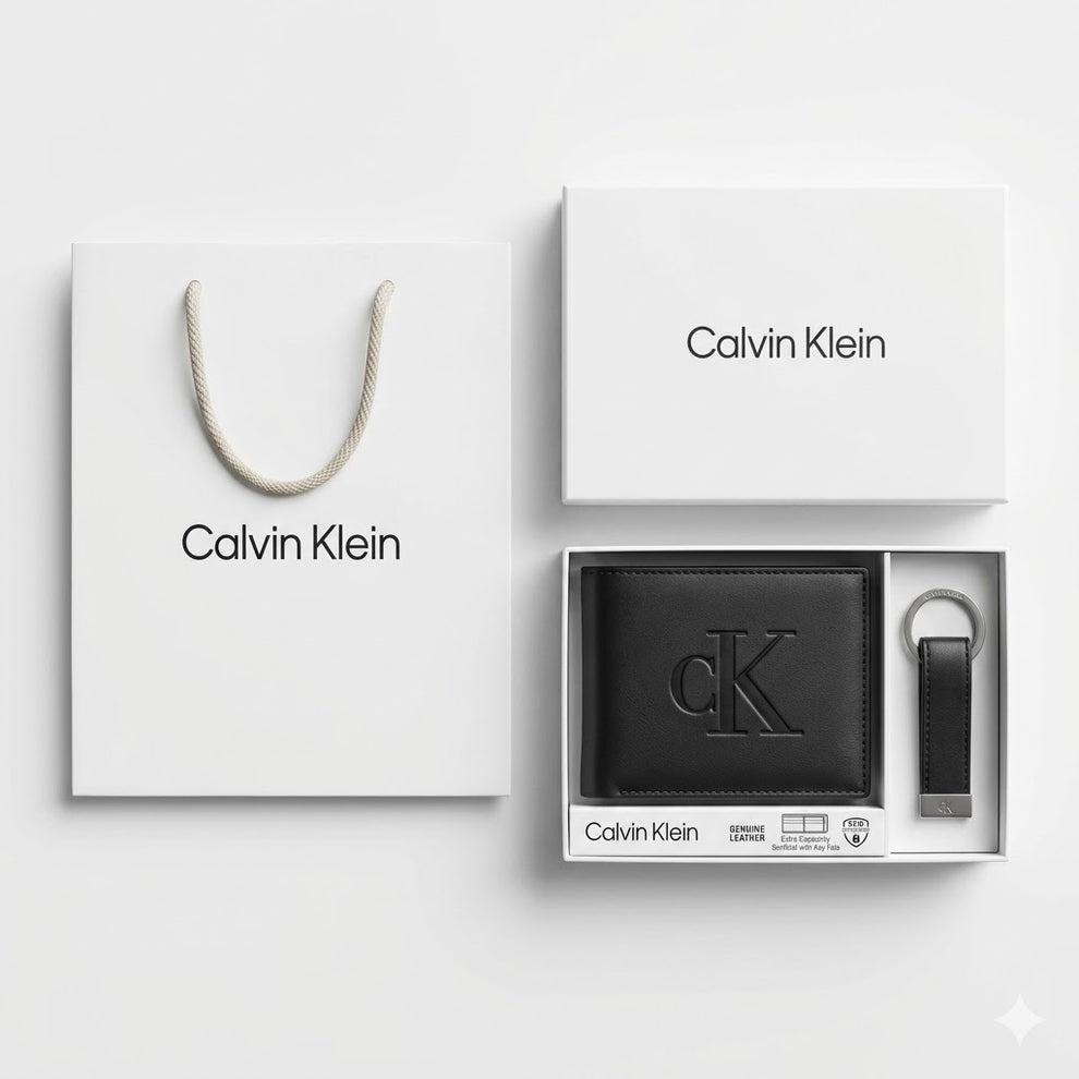 Calvin Klein Men's Wallet - Smooth Leather Wallet With Keychain Set Black