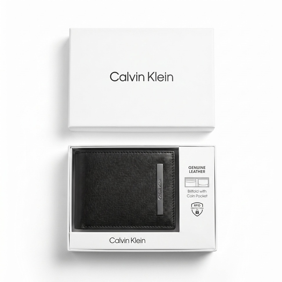 Calvin Klein Men's Wallet - Textured Leather Bifold Wallet Black