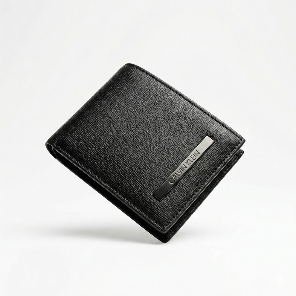 Calvin Klein Men's Wallet - Textured Leather Bifold Wallet Black