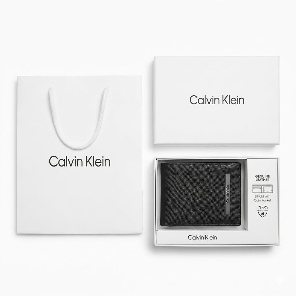 Calvin Klein Men's Wallet - Textured Leather Bifold Wallet Black
