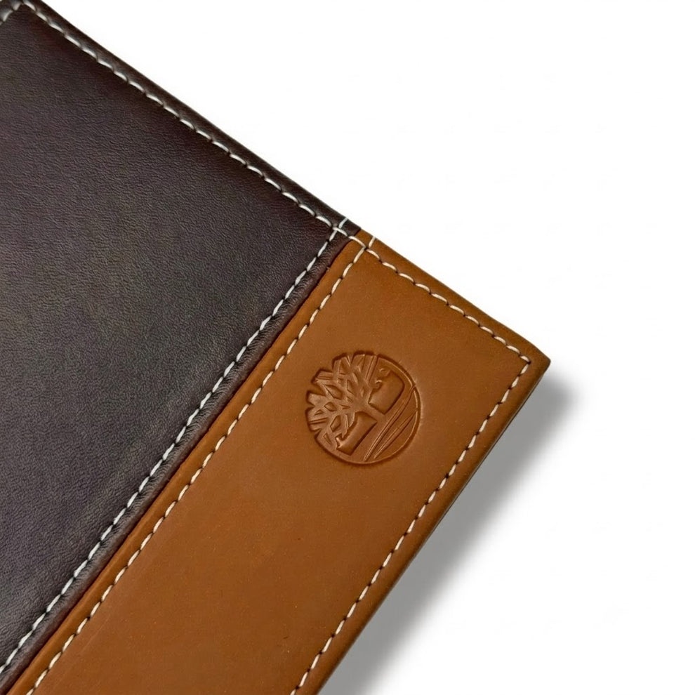 Timberland Men's Wallet - Smooth Leather Two Tone Bifold Wallet Dark Light