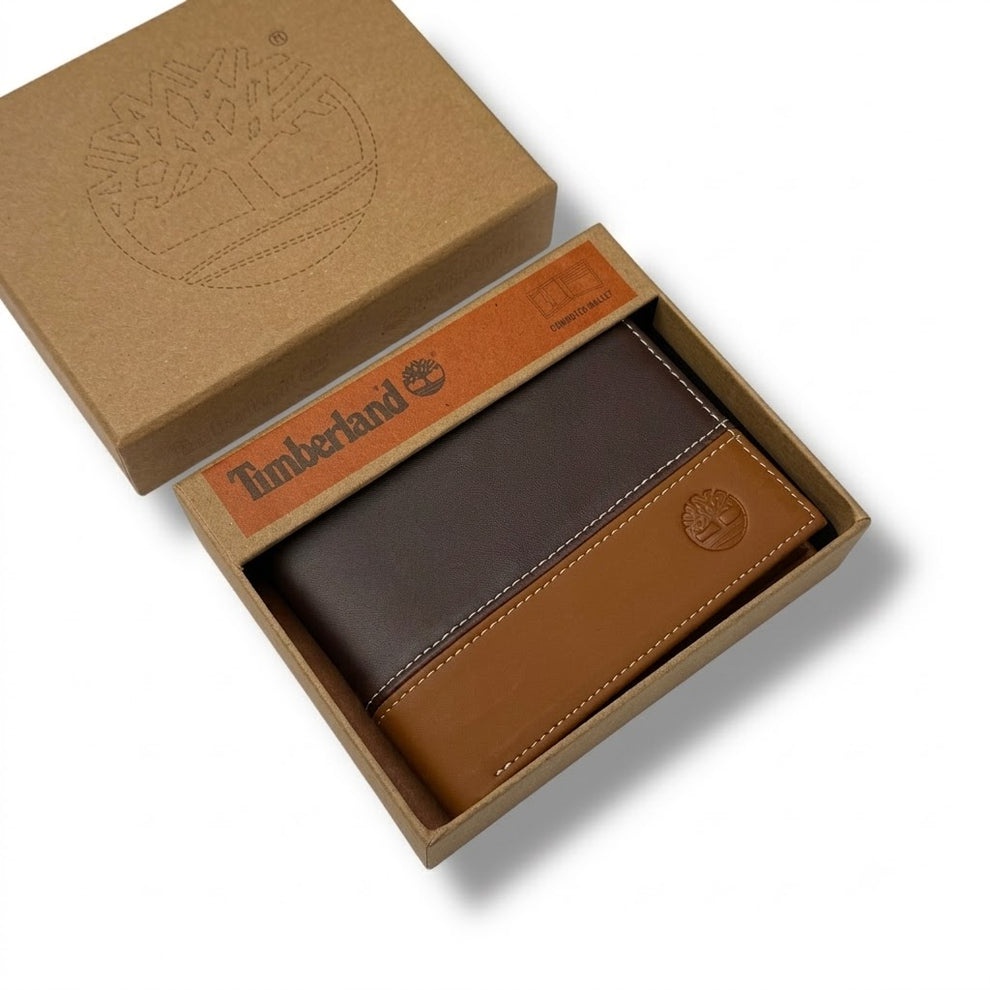 Timberland Men's Wallet - Smooth Leather Two Tone Bifold Wallet Dark Light