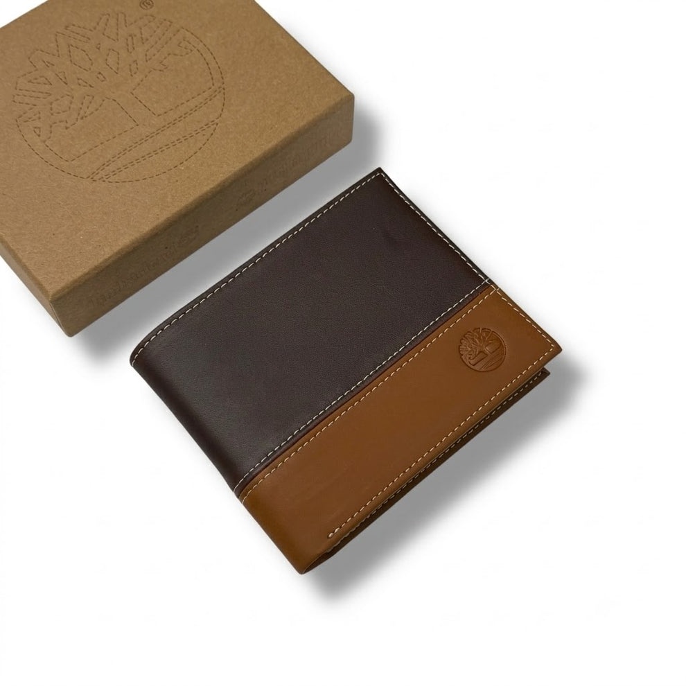 Timberland Men's Wallet - Smooth Leather Two Tone Bifold Wallet Dark Light