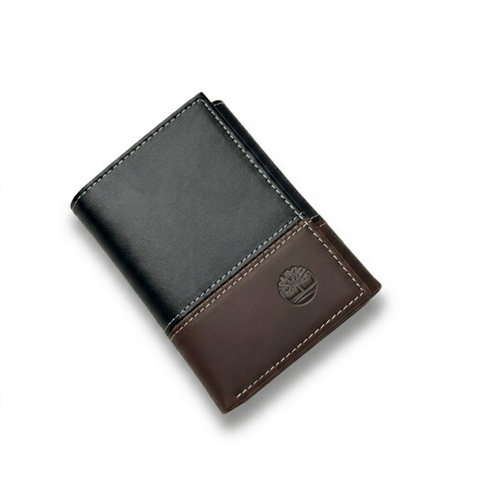 Timberland Men's Wallet - Smooth Leather Two Tone Trifold Wallet Black Bro