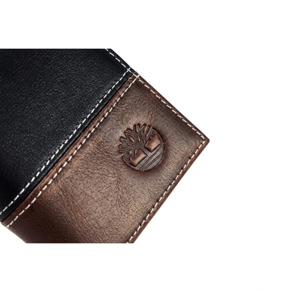 Timberland Men's Wallet - Smooth Leather Two Tone Trifold Wallet Black Bro