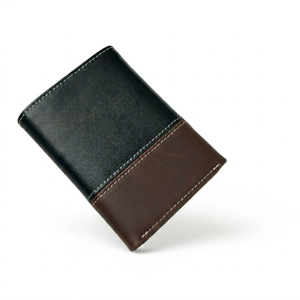 Timberland Men's Wallet - Smooth Leather Two Tone Trifold Wallet Black Bro