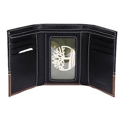 Timberland Men's Wallet - Smooth Leather Two Tone Trifold Wallet Black Bro