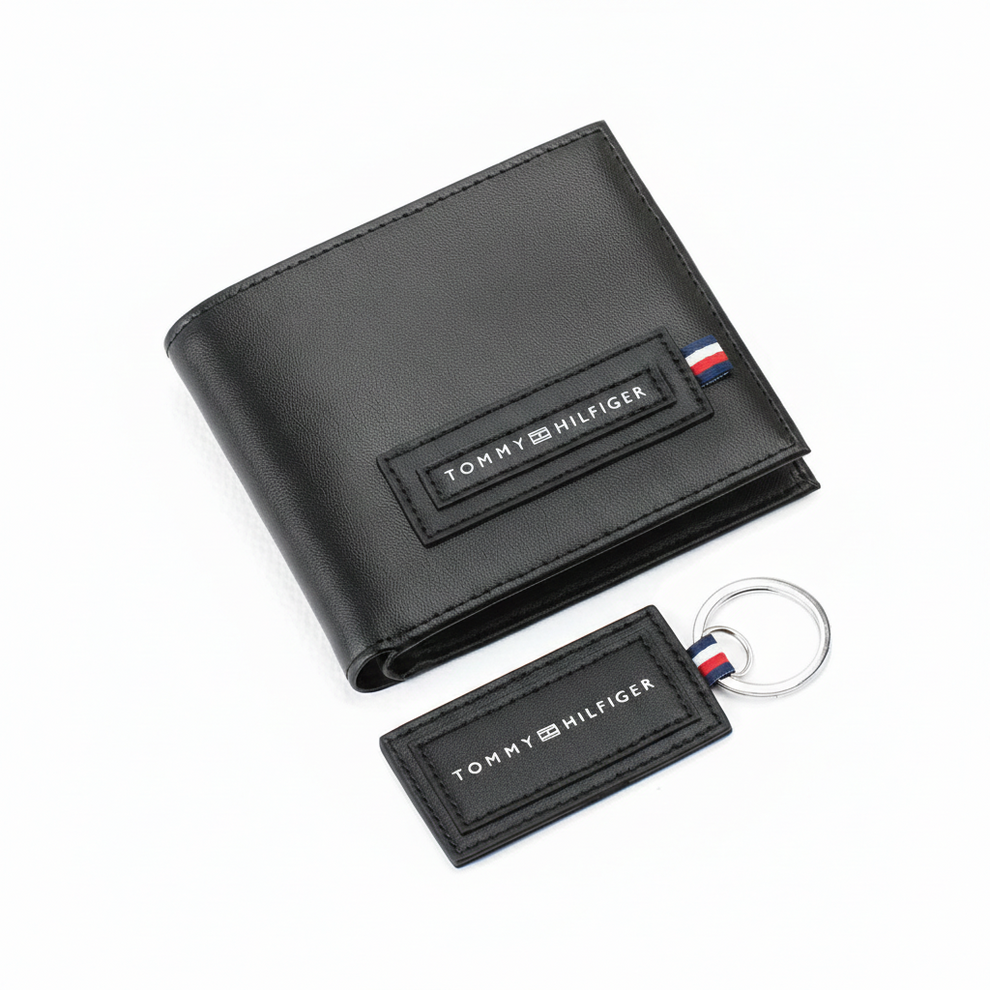 Tommy Hilfiger Men's Wallet - Black Wallet Keychain Gift Set