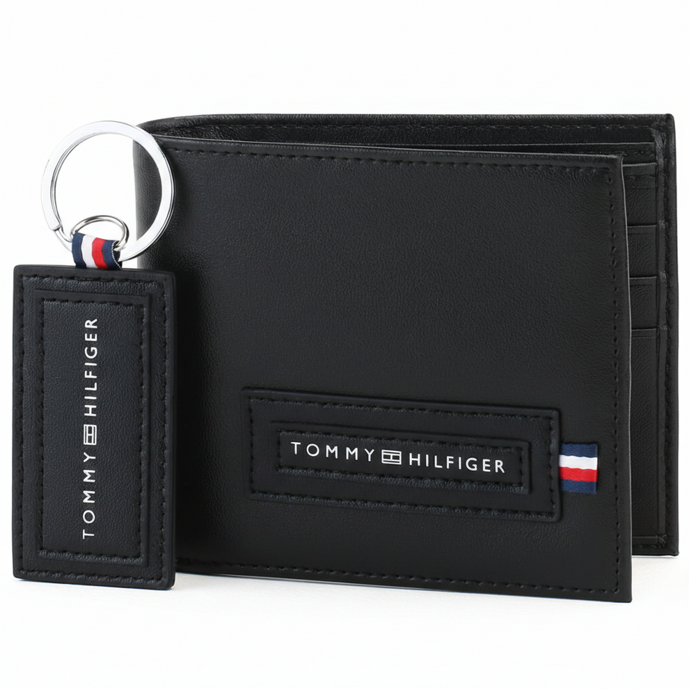 Tommy Hilfiger Men's Wallet - Black Wallet Keychain Gift Set