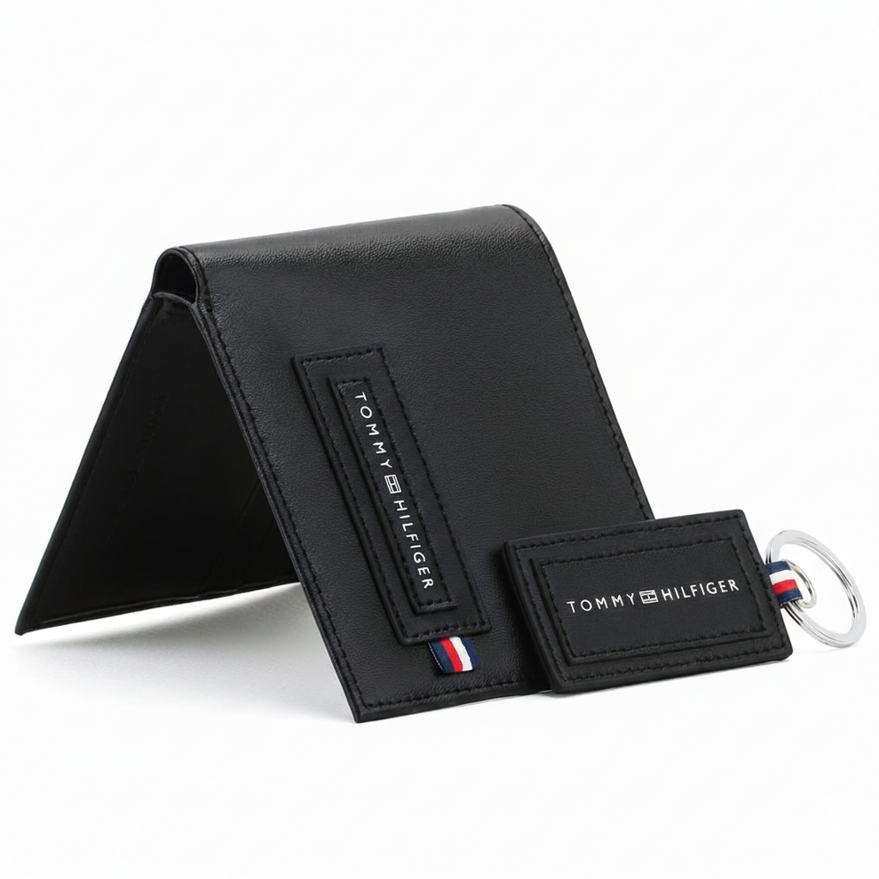 Tommy Hilfiger Men's Wallet - Black Wallet Keychain Gift Set