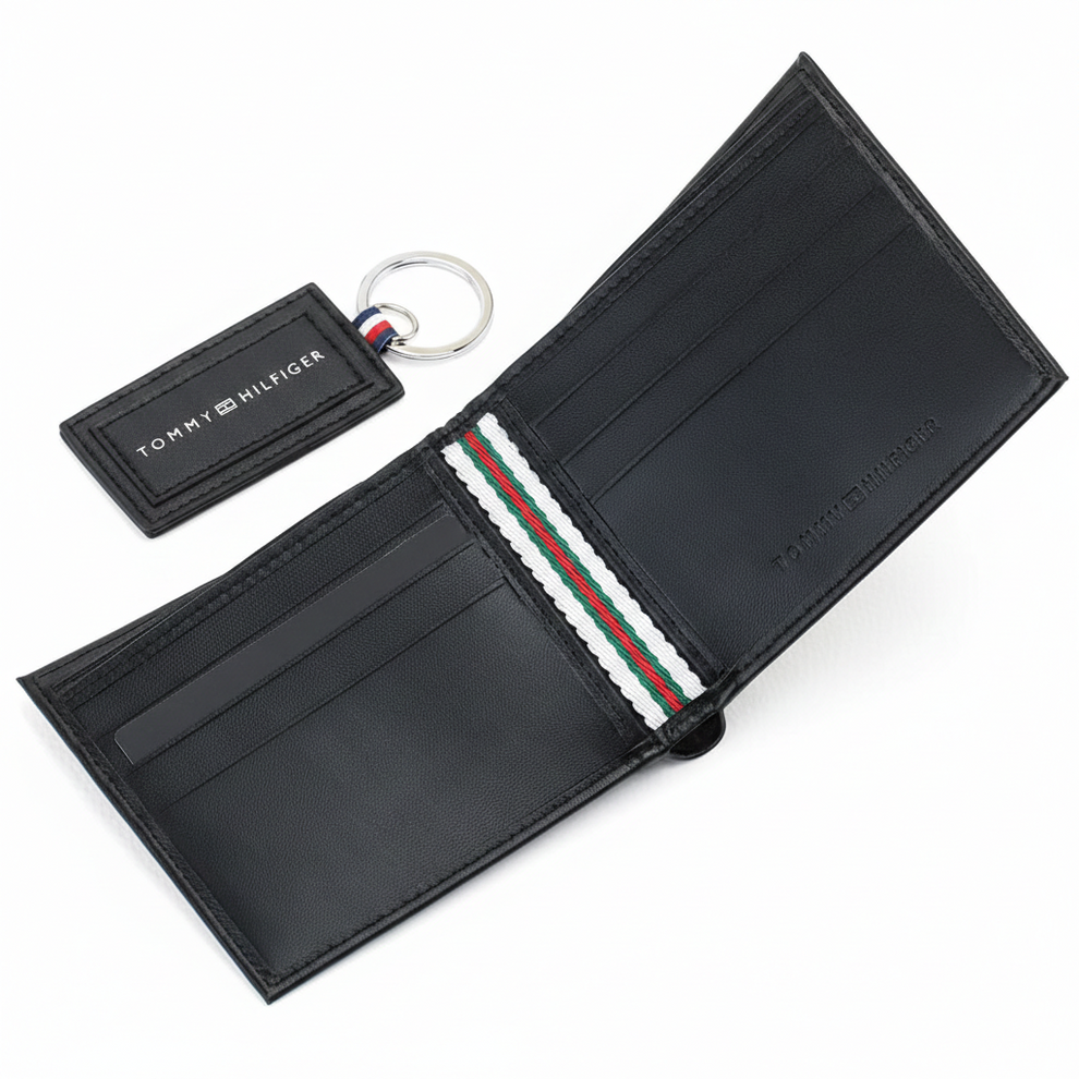 Tommy Hilfiger Men's Wallet - Black Wallet Keychain Gift Set