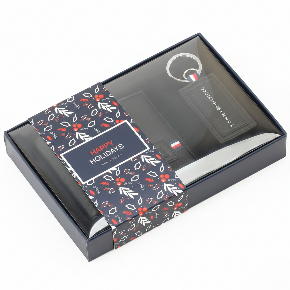 Tommy Hilfiger Men's Wallet - Black Wallet Keychain Gift Set