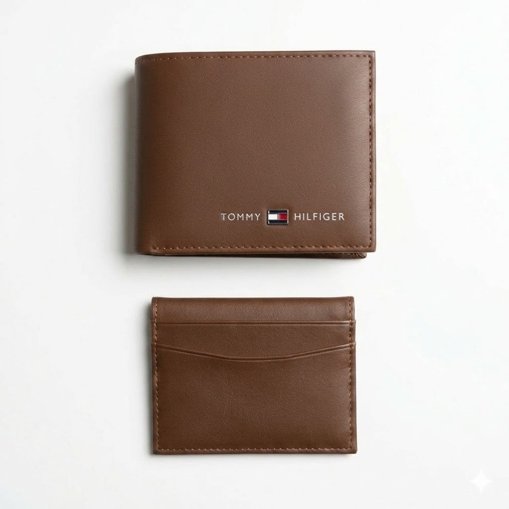 Tommy Hilfiger Men's Wallet - Leather Wallet With Card Case Set Brown