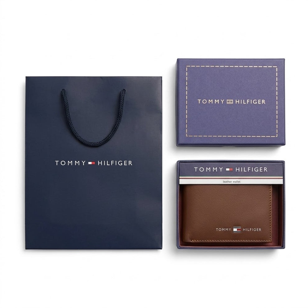 Tommy Hilfiger Men's Wallet - Leather Wallet With Card Case Set Brown