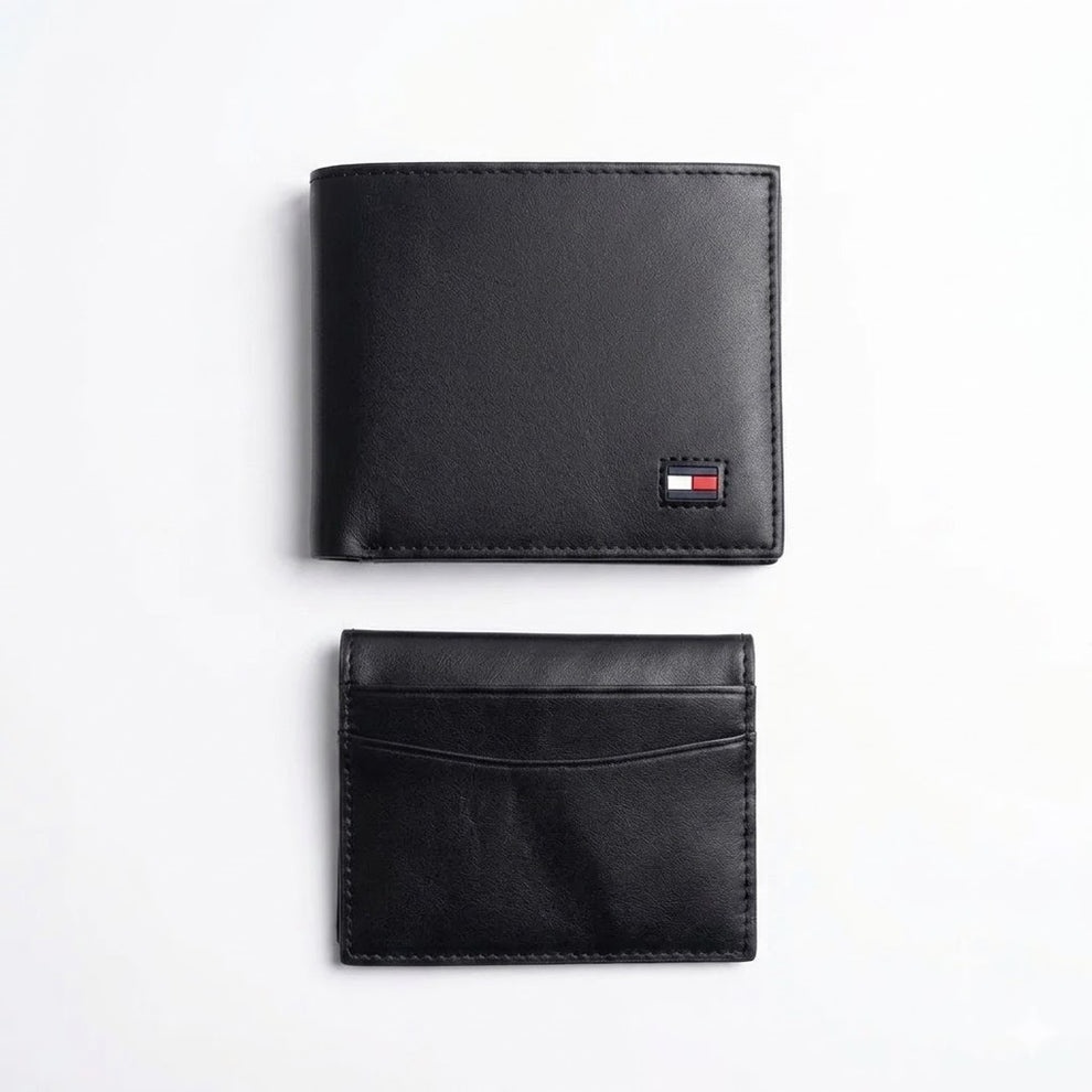 Tommy Hilfiger Men's Wallet - Saffiano Textured Leather Bifold Wallet Black
