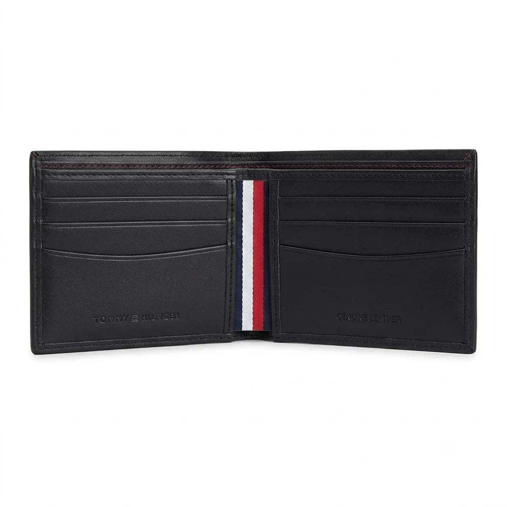 Tommy Hilfiger Men's Wallet - Saffiano Textured Leather Bifold Wallet Black