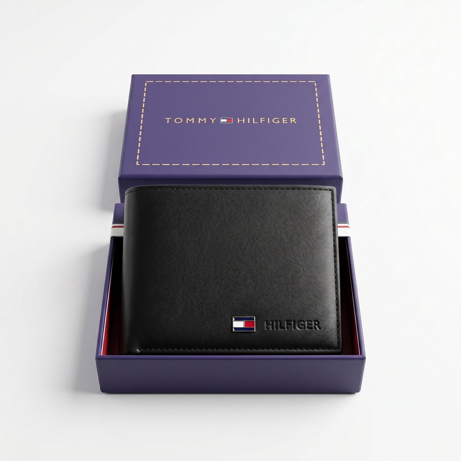 Tommy Hilfiger Men's Wallet - Smooth Leather Bifold Vertical Ribbon Wallet
