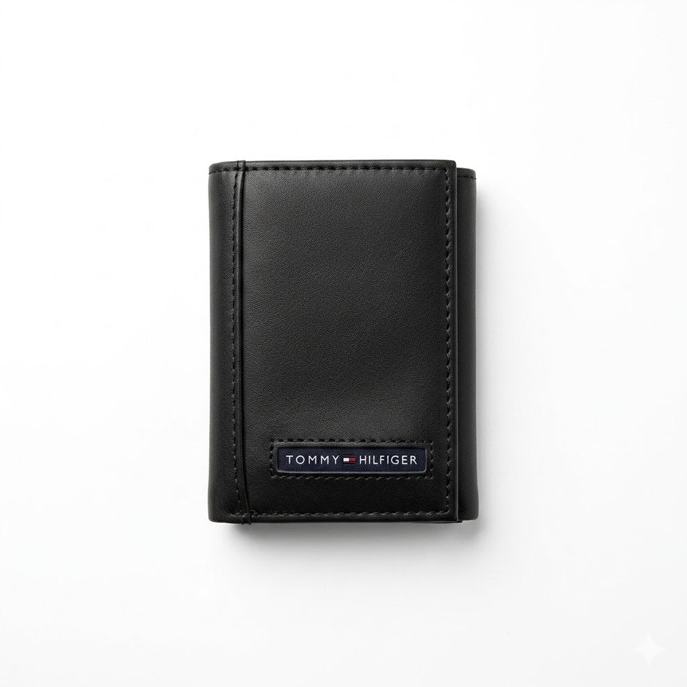 Tommy Hilfiger Men's Wallet - Smooth Leather Trifold Flag Logo Wallet