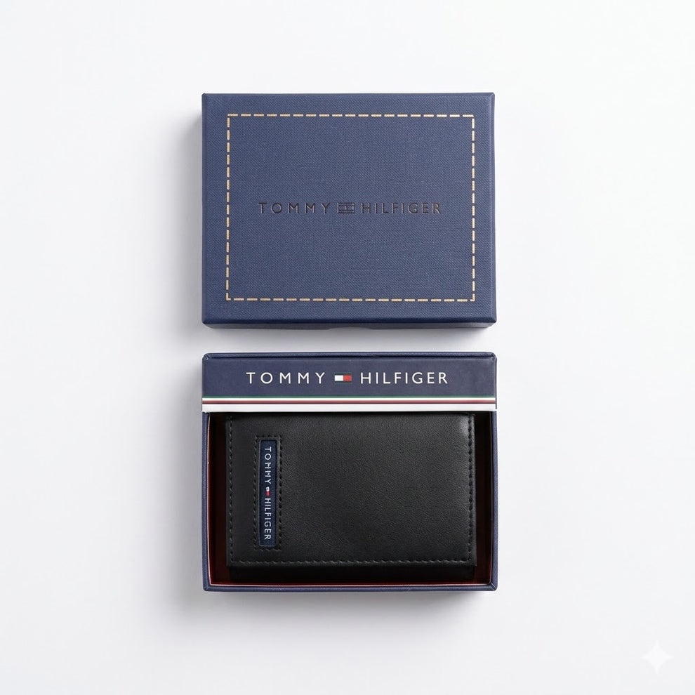 Tommy Hilfiger Men's Wallet - Smooth Leather Trifold Flag Logo Wallet