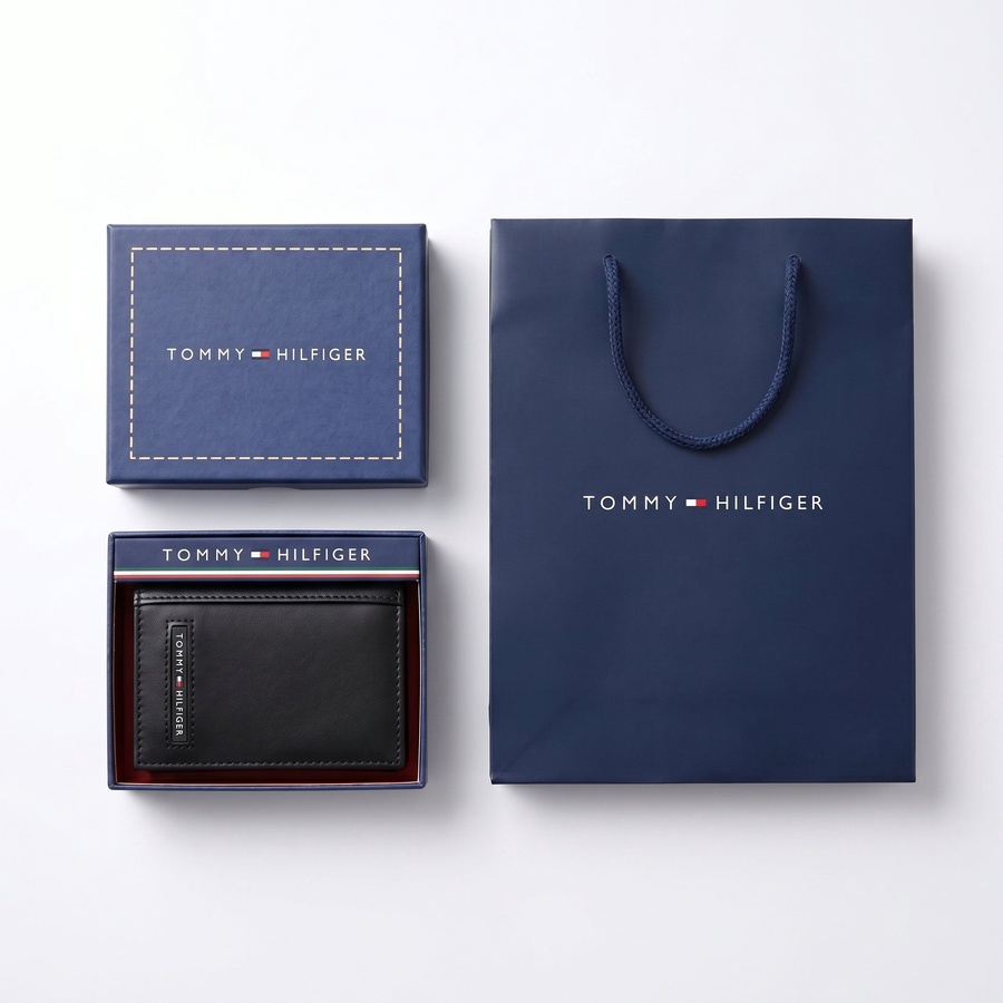 Tommy Hilfiger Men's Wallet - Smooth Leather Trifold Flag Logo Wallet