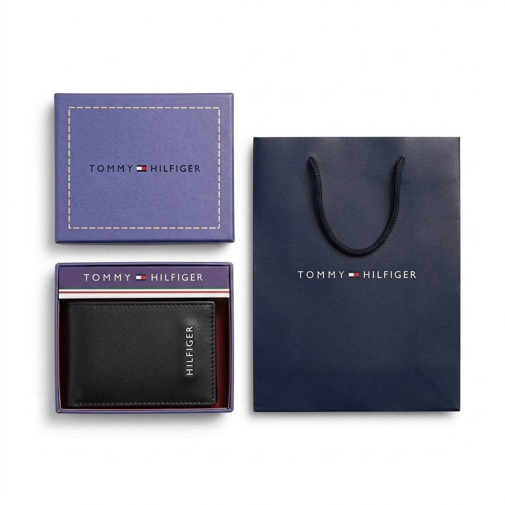 Tommy Hilfiger Men's Wallet - Smooth Leather Trifold Lettering Wallet