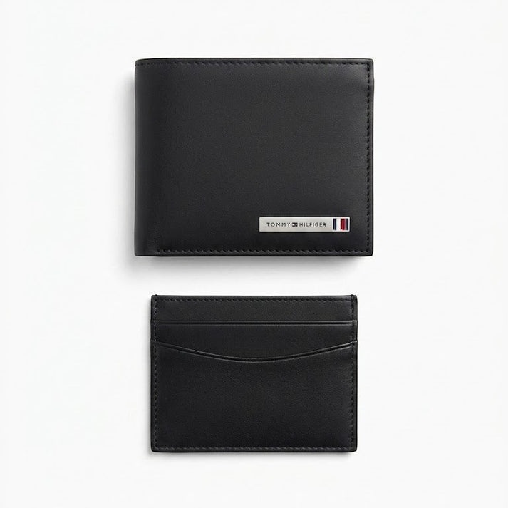 Tommy Hilfiger Men's Wallet - Smooth Leather Wallet Card Holder Set