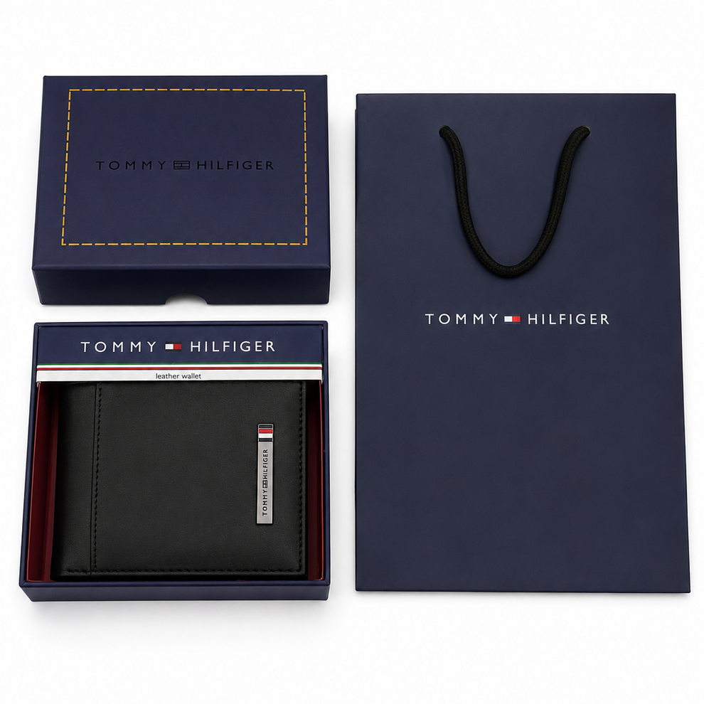 Tommy Hilfiger Men's Wallet - Smooth Leather Wallet Card Holder Set