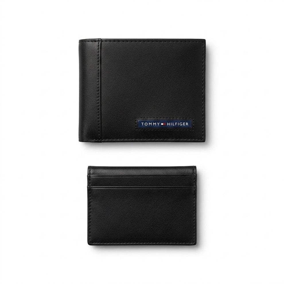 Tommy Hilfiger Men's Wallet - Smooth Leather Wallet Woven Stripe Set