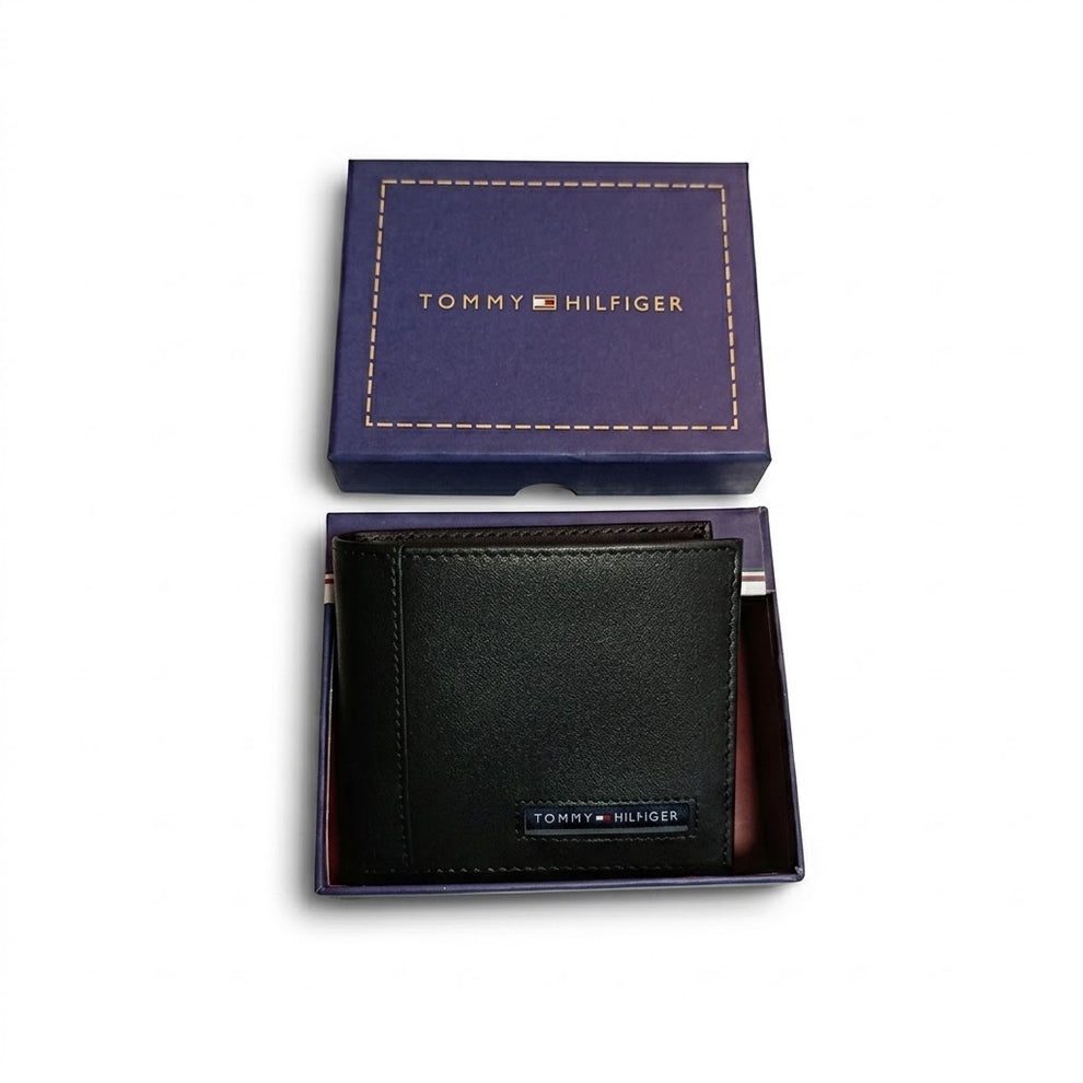 Tommy Hilfiger Men's Wallet - Smooth Leather Wallet Woven Stripe Set