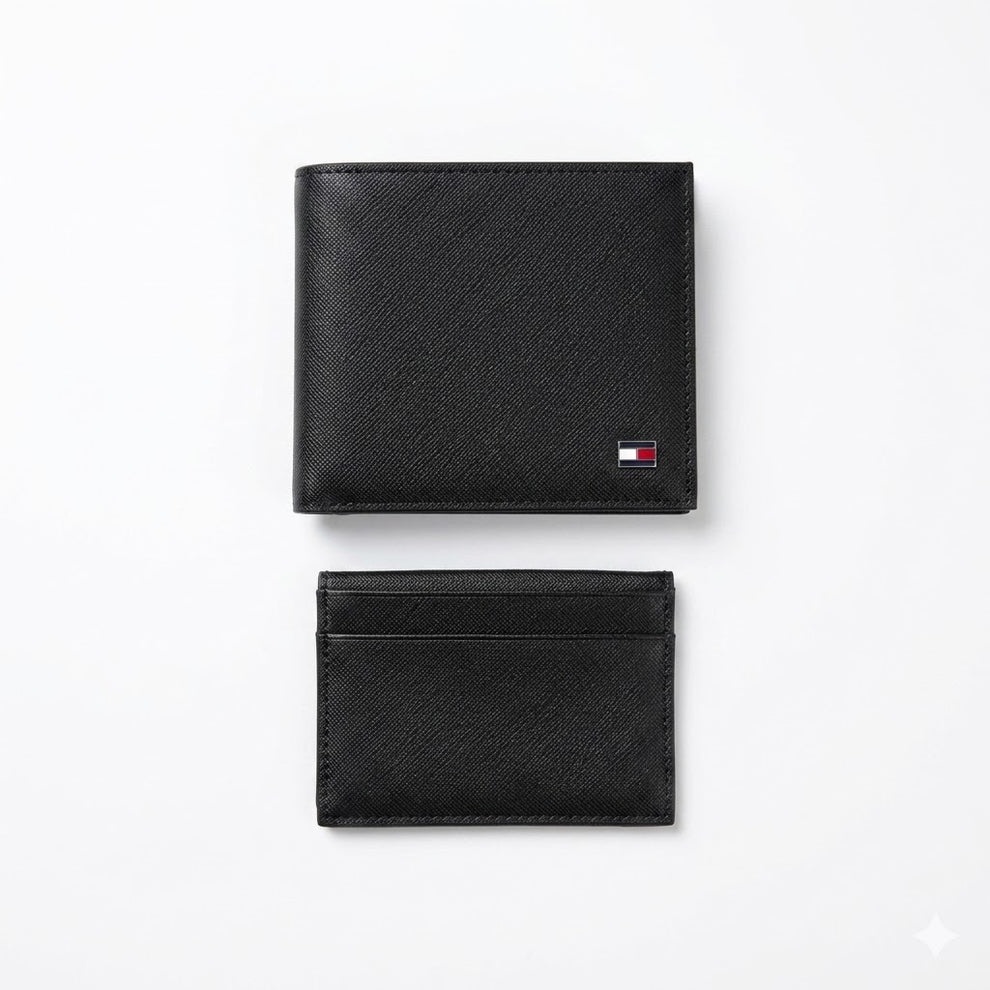 Tommy Hilfiger Men's Wallet - Textured Leather Bifold Wallet Black