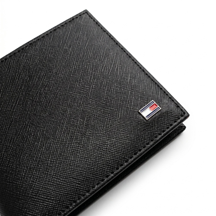 Tommy Hilfiger Men's Wallet - Textured Leather Bifold Wallet Black