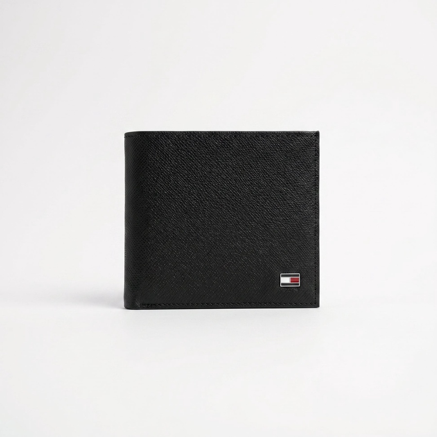 Tommy Hilfiger Men's Wallet - Textured Leather Bifold Wallet Black
