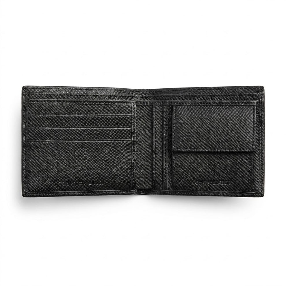 Tommy Hilfiger Men's Wallet - Textured Leather Bifold Wallet Black