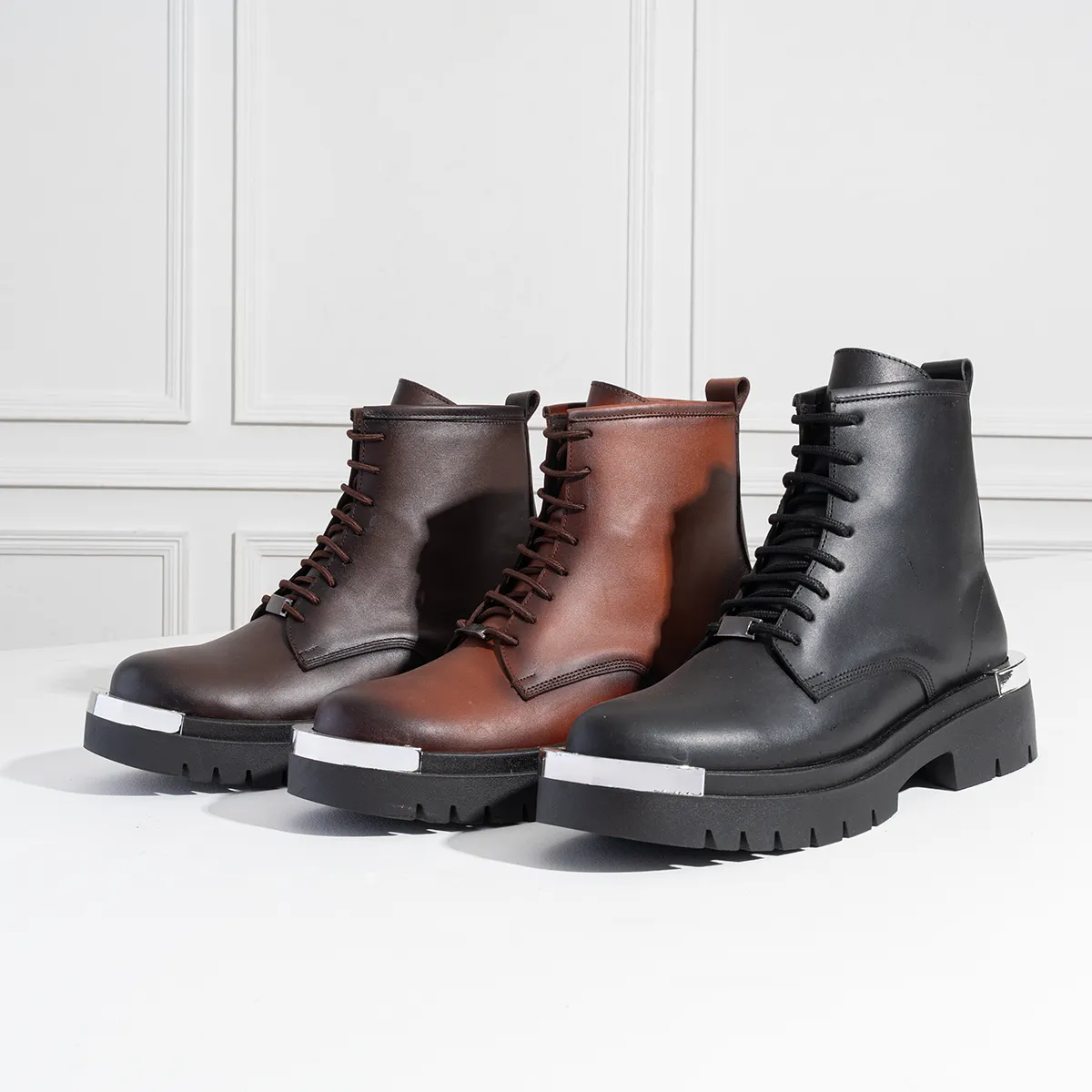 Men's Genuine Leather Metal Half Boots-KJ3