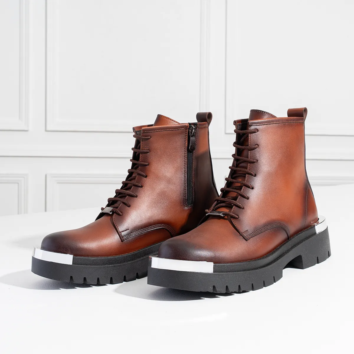 Men's Genuine Leather Metal Half Boots-KJ3