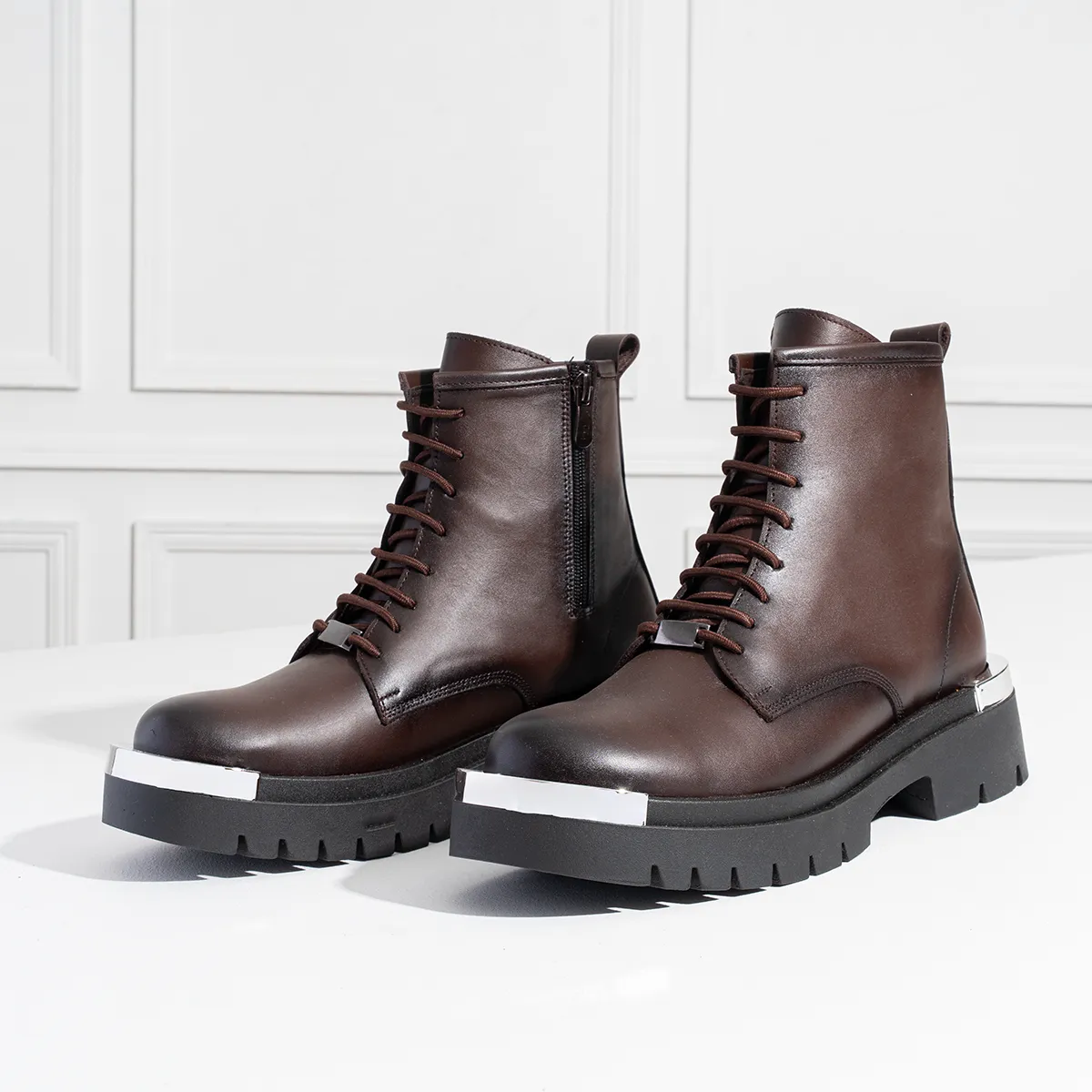 Men's Genuine Leather Metal Half Boots-KJ3