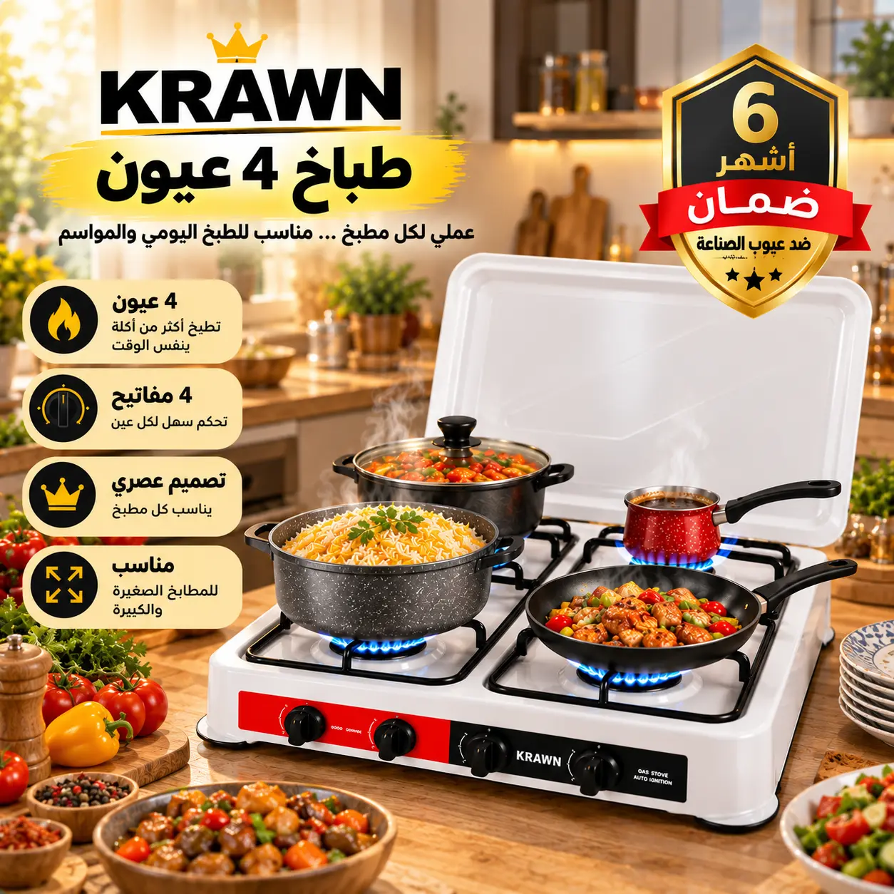 طباخ KRAWN 4 عيون عملي للمطبخ