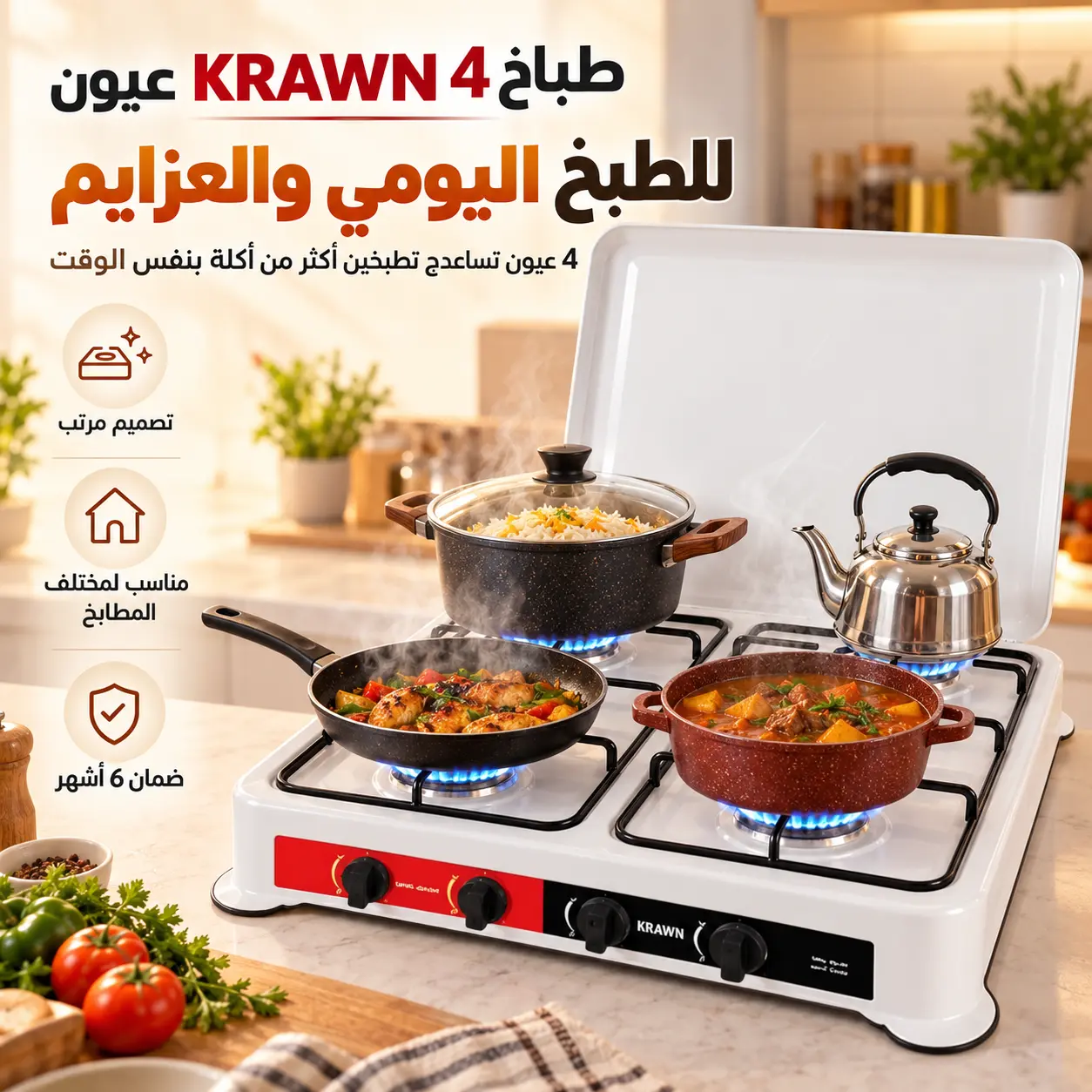 استخدامات طباخ KRAWN 4 عيون للطبخ اليومي