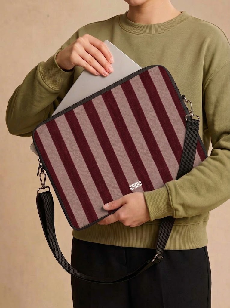 Burgundy and Pink Stripes Laptop Sleeve