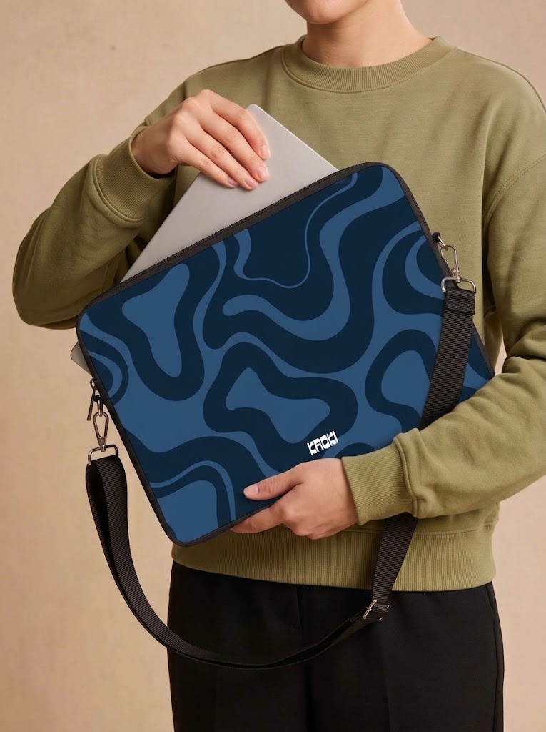 Blue Waves Abstract Laptop Sleeve