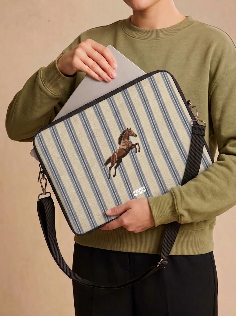 Jumping Horse Vintage Stripes Laptop Sleeve